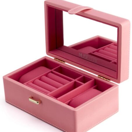 MIRROR COMPACT Travel Box – กล่องพกพามีกระจกในตัวสีชมพู**