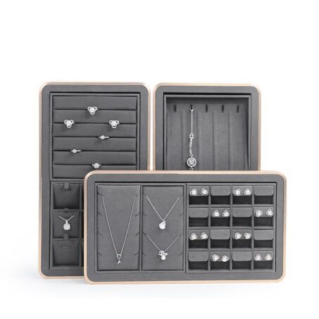 PACK 3 Grey Velvet Trays – แพค 3 ถาดกำมะหยี่สีเทา**